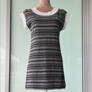 CHANEL Gray and Black Striped Midi Dress